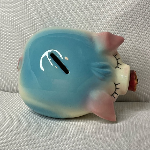 Vintage 1957 Hull Pottery Corky Pig Blue Pink
Ceramic Piggy Bank Cork Nose Plug - Picture 5 of 9